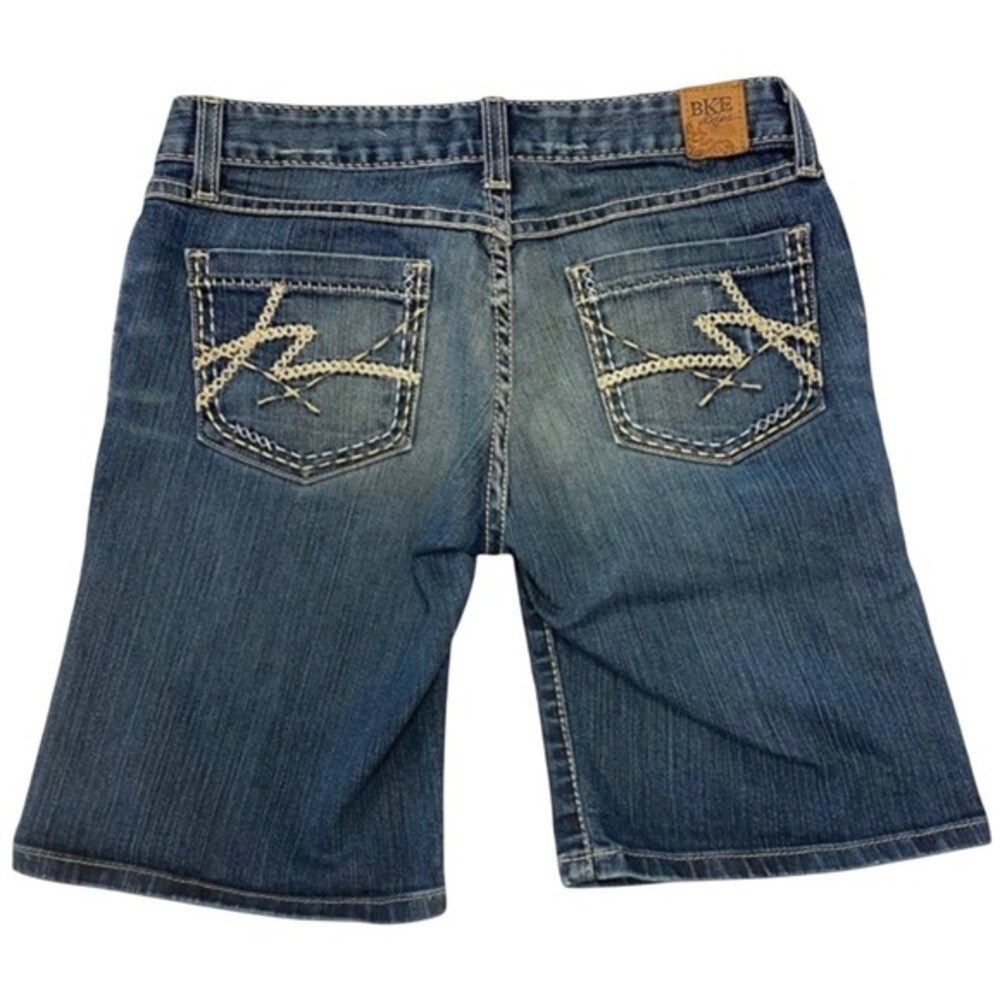 Y2K BKE Starlite Denim Shorts Blue Embroidered Bermuda Boho Festival Size 27